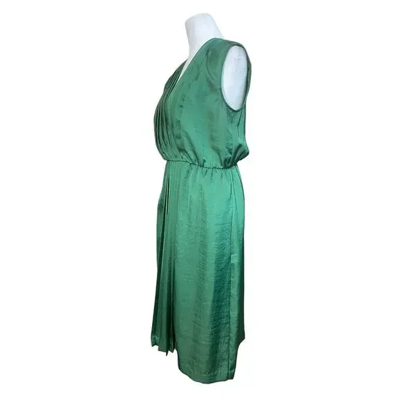 Talbots Womens Midi Dress Emerald Green Size 4 Sleeveless V-Neck Pleated Pockets - Picture 3 of 10